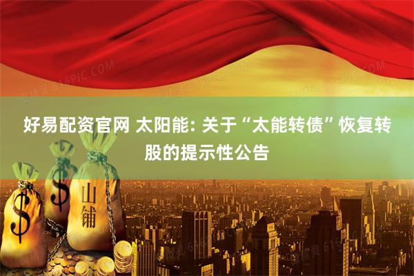 好易配资官网 太阳能: 关于“太能转债”恢复转股的提示性公告